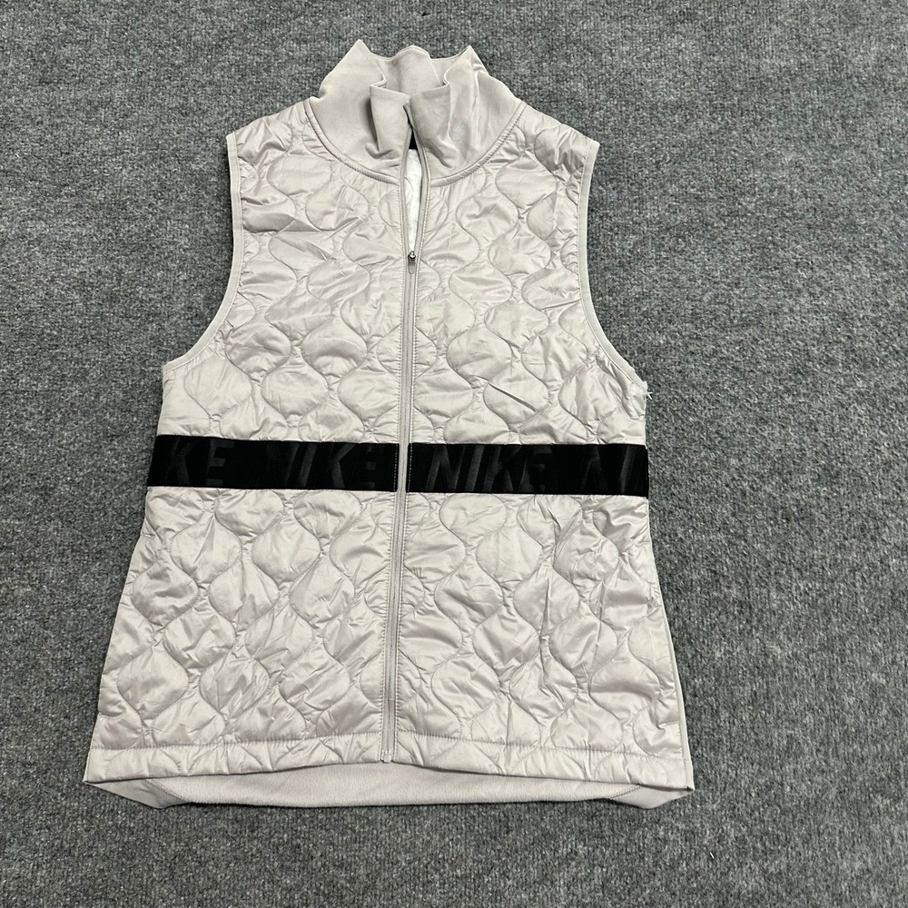 Nike Vest Womens Size S Gray AeroLayer Quilted Full Zip Athletic Running Logo